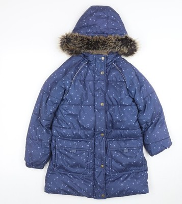 FatFace Mädchen blau Sternenmuster Kapuze gefütterter Mantel 9-10 Jahre Winterjacke