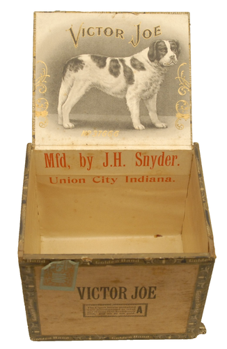 SELTENE ANTIKE VICTOR JOE HOLZ ZIGARRENKISTE J.H. SNYDER Co. UNION, INDIANA