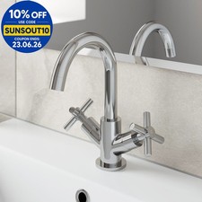 Bathroom Mono Basin Sink Mixer Tap Modern Cross Head Handle Chrome Curved Spout