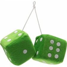 3" Green Fuzzy Dice with White Dots - Pair VPADICEGNW vintage parts usa hot rod