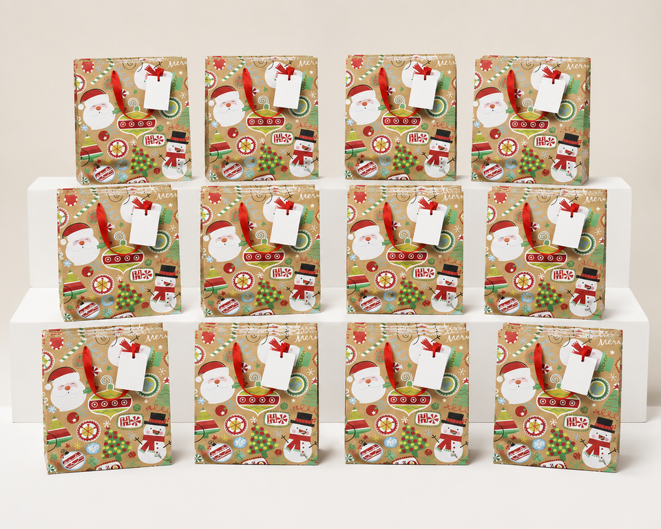 12 Extra Large Christmas Gift Bags & Tags Xmas Carriers Wrapping 45cm ...