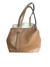 Extra Large Tote Shoulder Bag Multiple Pockets- Chocolate Brown Creme Interior