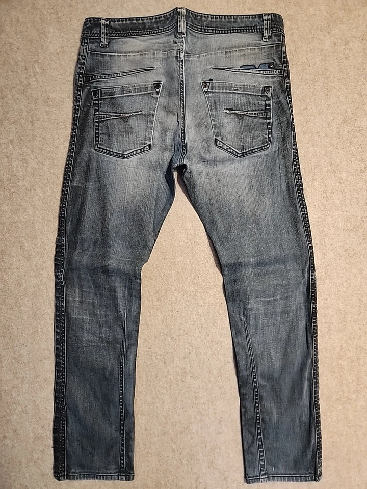 Jeans Diesel Hombres 31x29 Gris Azul Darron Pierna Cónica Elastizados Único Lavado Enfermo 0886A Foto 4 de 4
