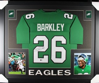 SAQUON BARKLEY Signed/Autographed Custom Jersey in 35x43 Frame Beckett
