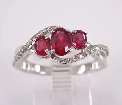 2.30Ct Oval Cut Lab-Created Ruby Three Stone Engagement Ring White Gold Plated