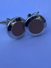 Men’s Silver-tone Cufflinks Round, Tan Centre, Bullet Back 