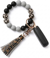 Key Ring Bracelet Car Keychain Holder Wristlet Silicone Women Beaded Bangle Chai