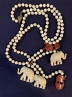 VTG Miriam Haskell Celluloid & Carved Wood Lucky Elephant Tassel Necklace SIGNED