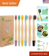 Eco-Friendly Kids Bamboo Toothbrush Set - 6 Soft Bristles, Individually Wrapped