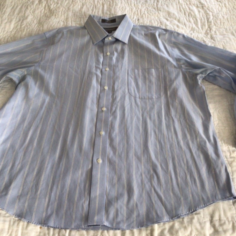Croft & Barrow Mens Shirt Size 18 1/2 (36) Button Up Long Sleeve Blue Stripe
