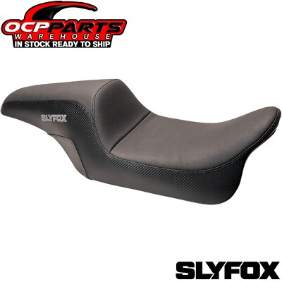 NEW SLYFOX GRAY LOGO SMOOTH VINYL/CARBON SEAT FOR MANY 1997-2007 HARLEY MODELS