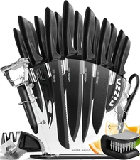 Kitchen Knife Set with Sharpener - High Carbon Stainless Steel Knife Block Se...