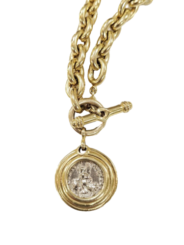 Estate 14k Gold Link Chain w/ Toggle Clasp Coin Necklace 40.6 g 17" Italy - Picture 8 of 10