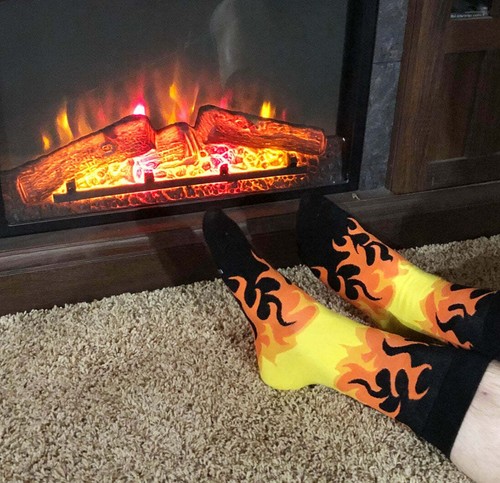 NWT Fire Dress Socks Novelty Men 8-12 Black and Orange Crazy Fun Sockfly - Picture 5 of 5