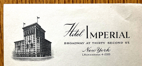 1930-40's Era Hotel Imperial Letterhead New York - Picture 2 of 2