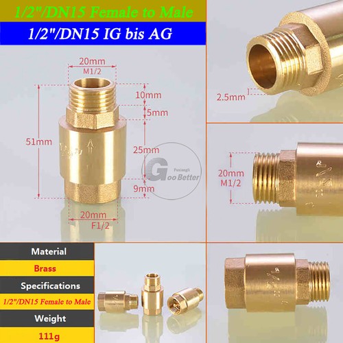 Non Return Valve BSPT 1/2" 3/4" 1" Female/Male Thread Brass Check Valves Fitting - Picture 18 of 18