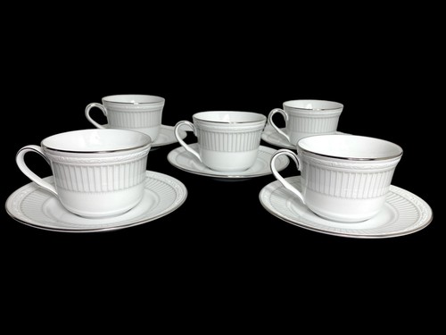 Noritake White Scapes Sheridan Platinum 4260 Bone China Tea Cup Saucer 5 Sets - 第 1/13 張圖片