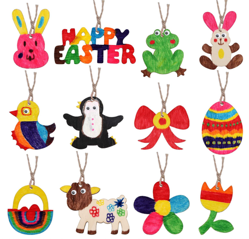 NEW 188 Piece DIY Craft Kids Unfinished Wood Cutouts Easter Gift Tags Ornaments - Picture 3 of 6