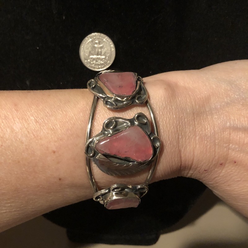 Native Jeweler COIN Silver (.900) & Genuine ROSE QUARTZ Bracelet