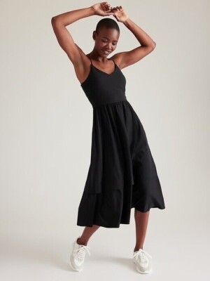 Athleta Elation V-Neck Hybrid Dress | Black  XL  #601546 NWT