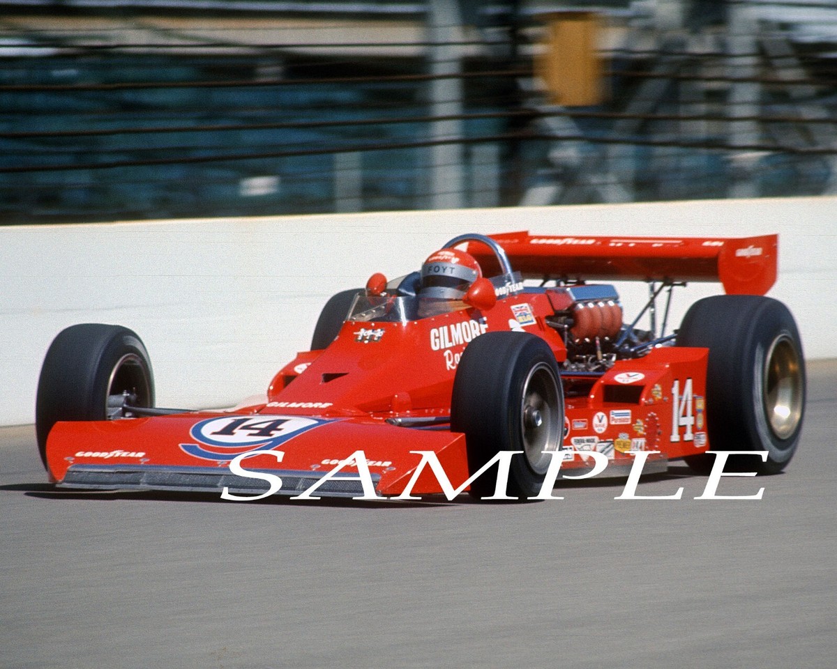 AJ FOYT 1974 #14 GILMORE RACING INDY 500 CAR ON TRACK 8X10 GLOSSY
