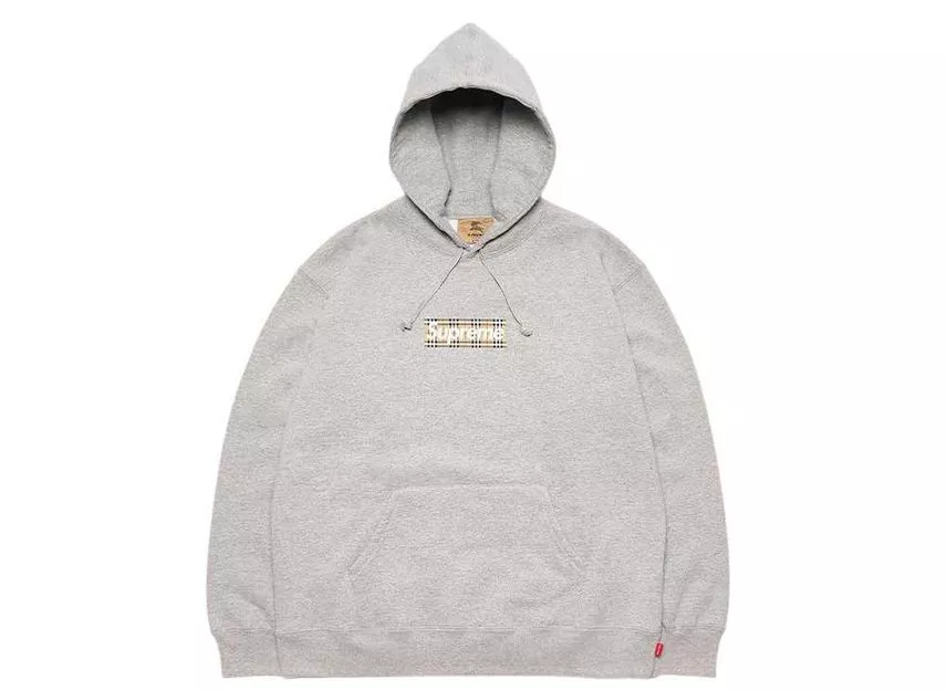 Sweat à capuche Supreme Burberry Box logo gris bruyère