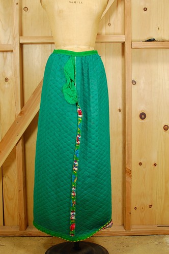 Vintage 1960s Green Floral Print New Visions Quilted Hostess Hippie Maxi Skirt S - Picture 14 of 14