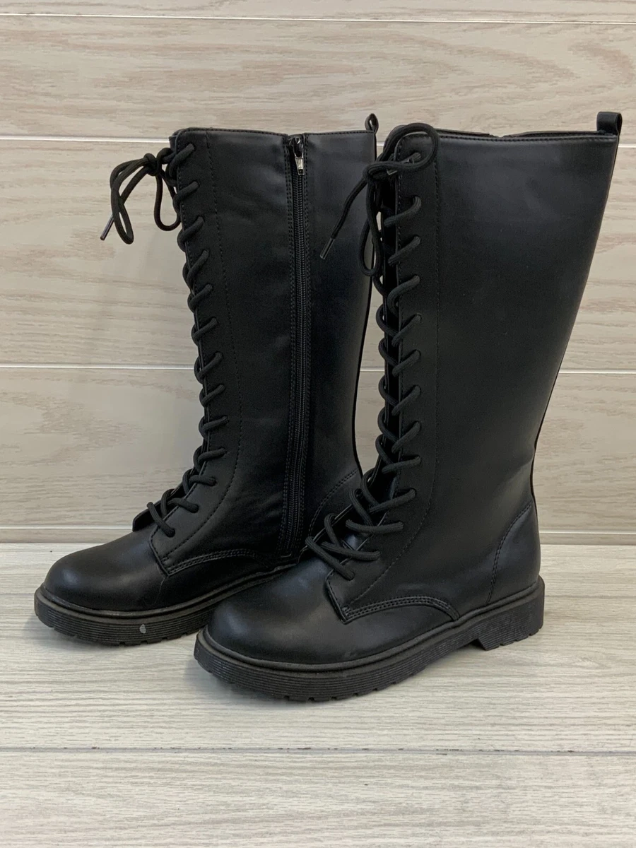 Steve Madden Deedee Combat Boot Big Girls Size 5M Black MSRP 90