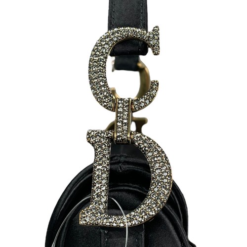 Christian Dior Mini Saddle Bag Black Silk Satin Crystal Encrusted Gold Hardware - Picture 7 of 24