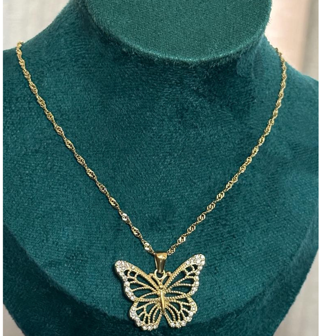 Unique Butterfly Pendant Necklace 18K Gold over Stainless