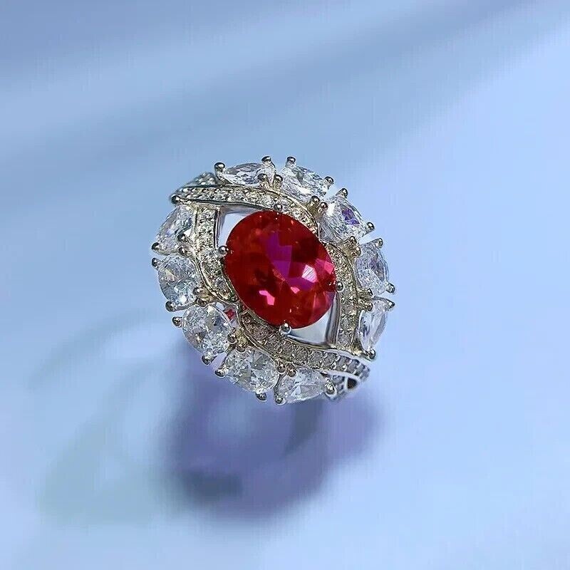 Halo Engagement Ring 2.30Ct Oval Simulated Ruby 14K White Gold Plated-image