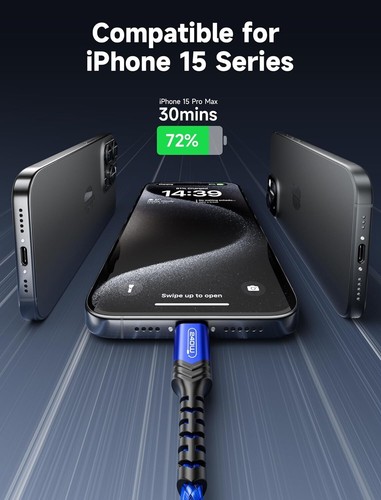 Power Up Your Devices: JSAUX 240W USB C to USB C Cable, 10ft, Fast Charging, Com - Picture 3 of 7