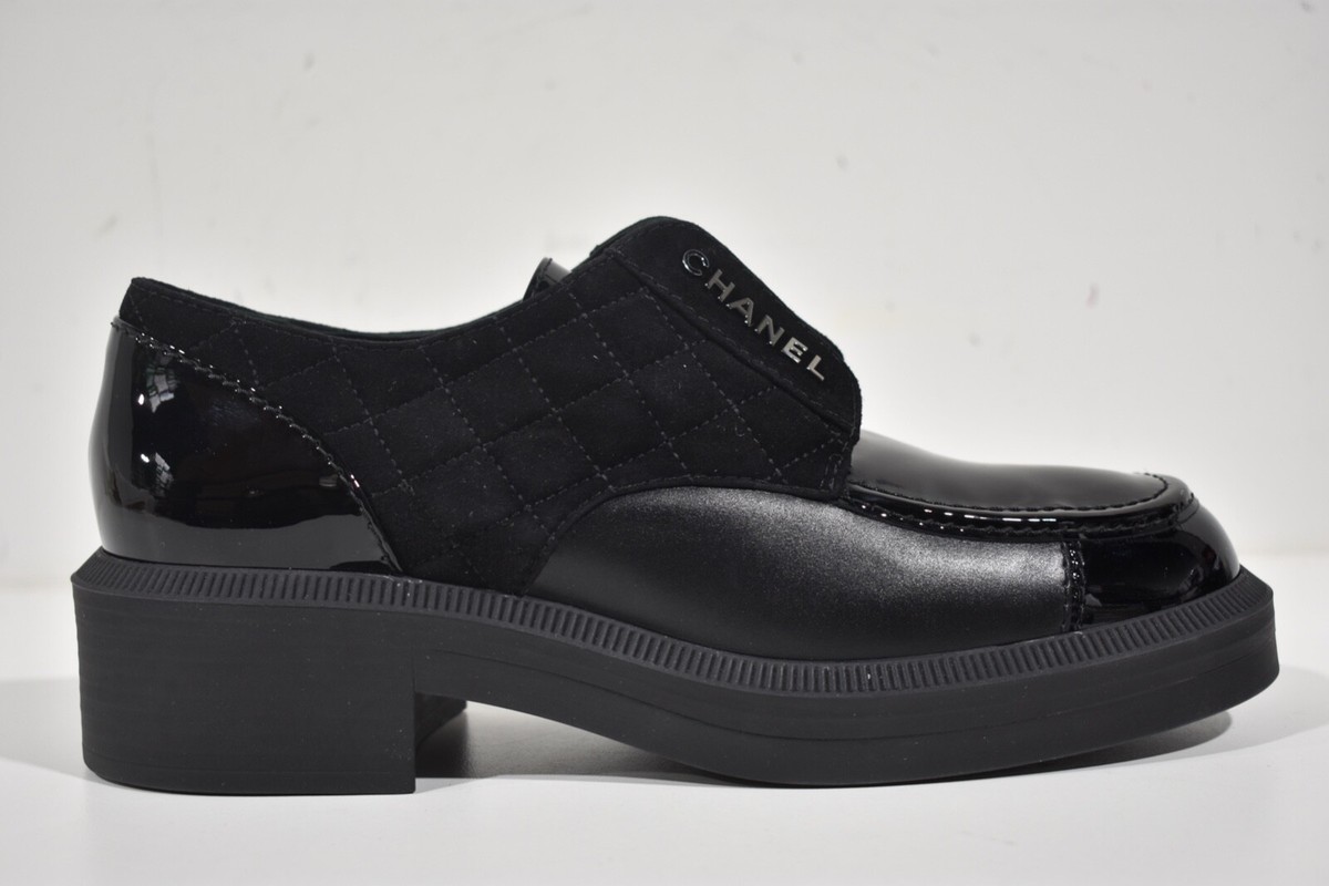 Chanel 21B Black Suede Leather CC Logo Platform Lace Up Creeper