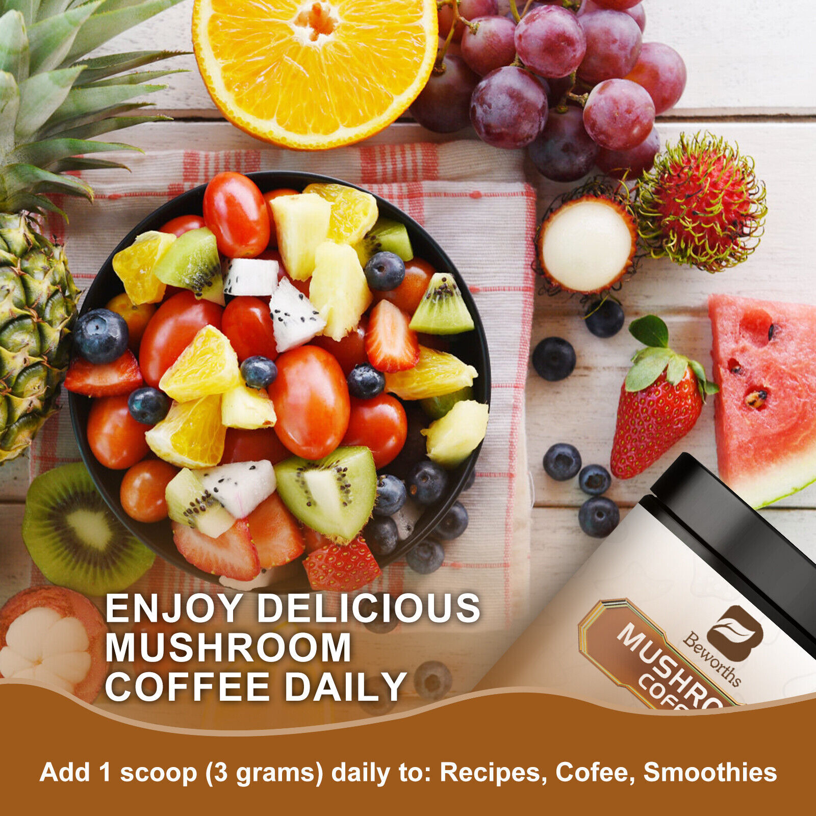 70g Organic Mushroom Coffee--Reishi,Cordyceps, Lion's Mane,Turkey Tail Mushrooms