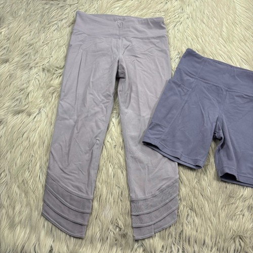 LOT 2 - Athleta Girl Youth L 12 Purple Bike Shorts Leggings - Picture 3 of 6