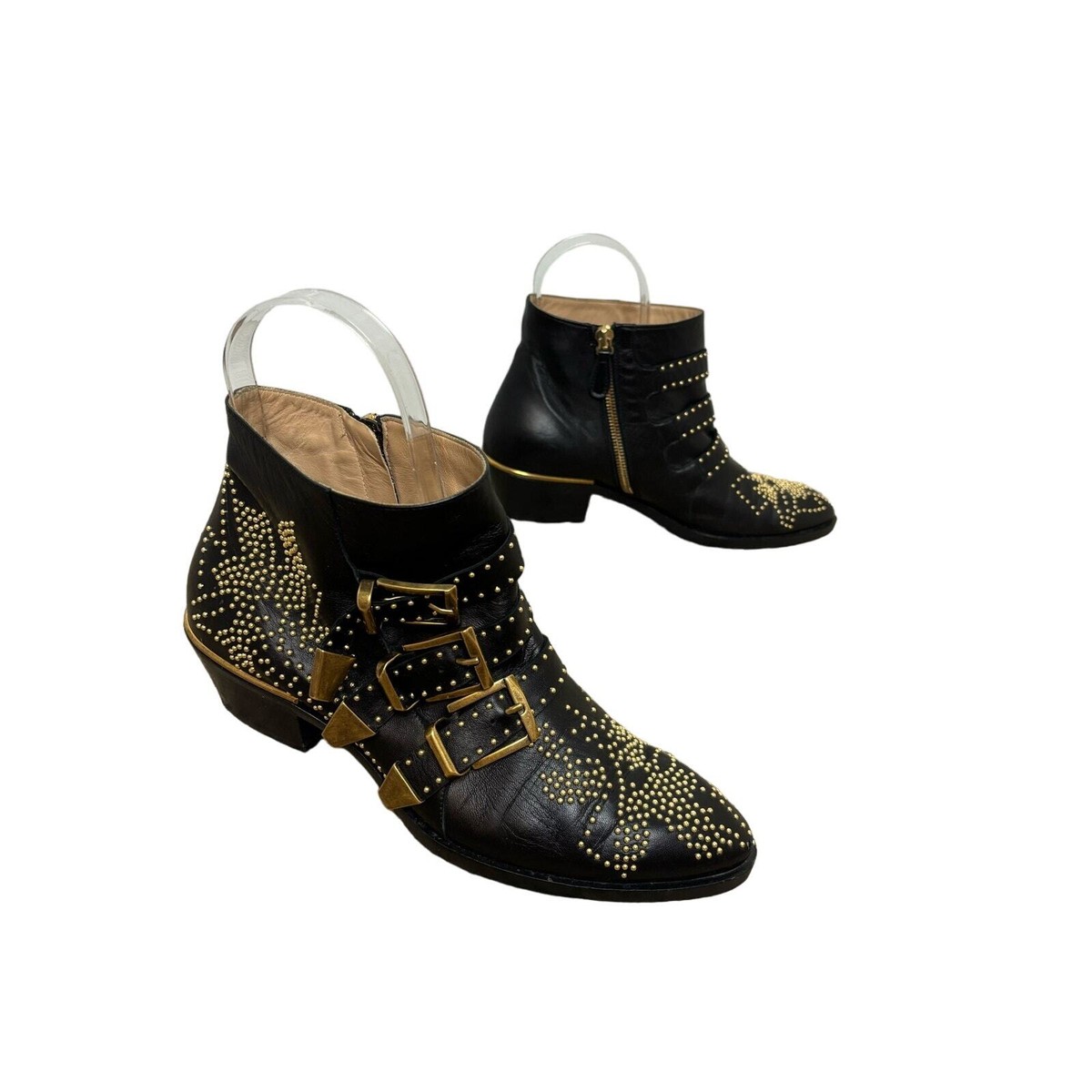 Chloe Susanna Studded Ankle Boots Size EU 37US Black Gold