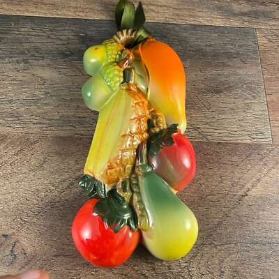 Vintage Ceramic Fruit Vegetable Wall Hanging Acorns Pear Pineapples Tomato