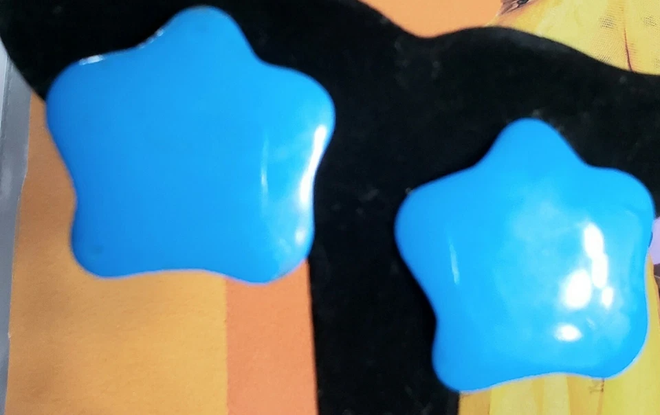 Pendientes Clip Vintage Años 80 Estrella Azul Esmaltado Grande Azul Aqua bcl-10 Foto 3 de 4