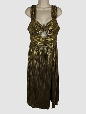 Avec Les Filles Women's Gold Sleeveless Bow-Front Cutout Midi Dress Size 10
