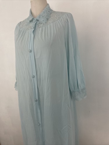 Warner's Lingerie Women's Size 34 Robe Blue All Nylon Lace Trim Collar Button - Picture 3 of 7