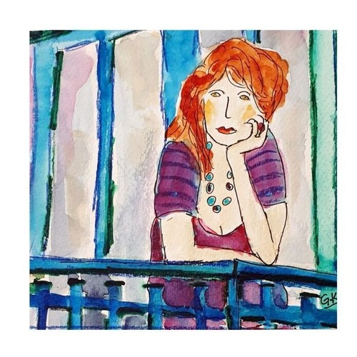 Weibsbild farbenfroh Druck vom original Aquarell auf Papier 20 x 20 cm - Bild 2 von 5