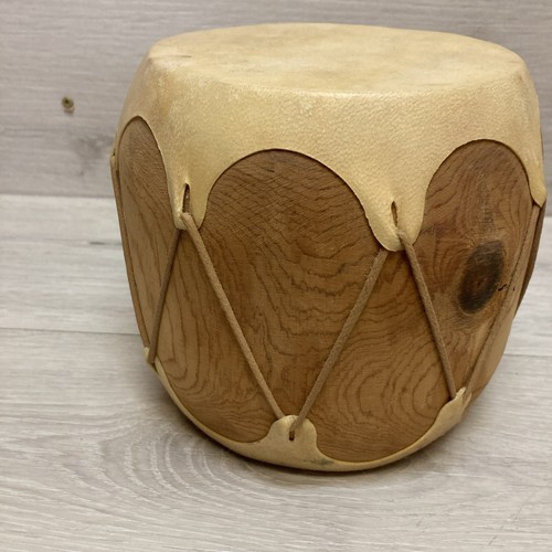 TAOS INDIAN PUEBLO DRUM 5.5" X 6.5" New Mexico Native American Wood & Elkskin - Picture 4 of 11