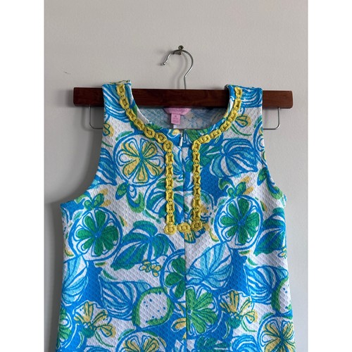 Lilly Pulitzer Shift Dress Sleeveless Pockets Blue Green Citrus XL - Picture 3 of 8