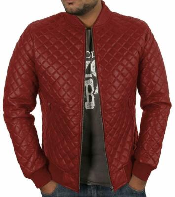 Bomber Steppjacke Herren Lederjacke 100% Echte Lammleder Slim Fit Jacke