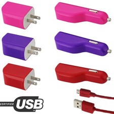 Car Charger with Wall Adapter and USB Cable Cord 1 Amp Smartphone Tablets