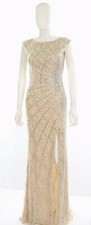 Terani Couture Cream Crystal Long Pageant Side Zipper Closure Dress Size 4