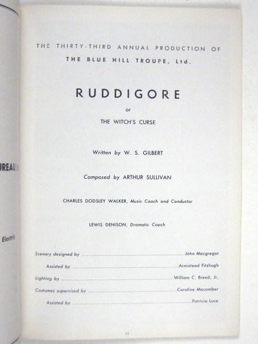 Blue Hill Troupe Program 1957 Ruddigore Opera Witch Curse Gilbert and Sullivan - Picture 3 of 6