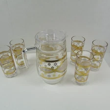 Alpine Cuisine White Lotus Flower Drinkware Set Pitcher And 6 Tumblr 8.5 Ounces