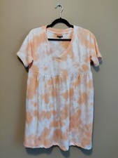 Wild Fable women's XS dress orange & white print v-neck short sleeve pleated