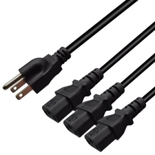 Computer Power Splitter Cord NEMA 5-15P to 3X C13 - C13 Y-Cable Power Cord Y ...